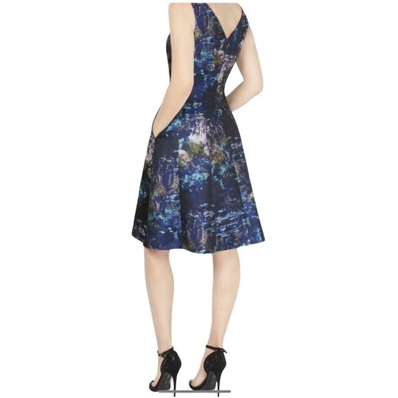 Donna Ricco Blue Brocade Fit & Flare Cocktail Dress, Sleeveless Women's Size 8 - Picture 2 of 13